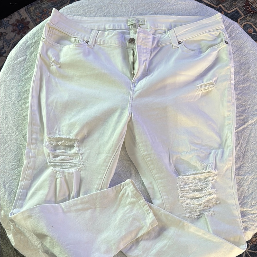 Forever 21 White Skinny Jeans Sleek Fit